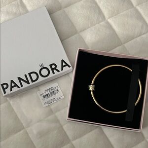 Pandora Gold Bangle Bracelet with Sparkling Clasp